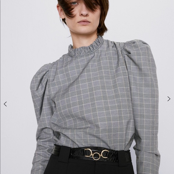 Zara Tops - Check Blouse with Ruffle Collar